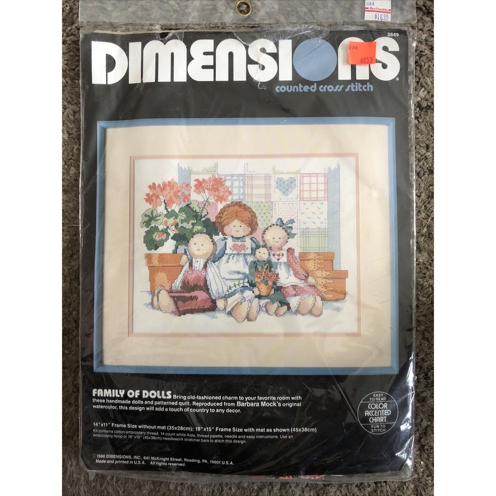 Vtg Dimensions 'Family of Dolls' Counted Cross Stitch Kit #3649 Dimensions 1988